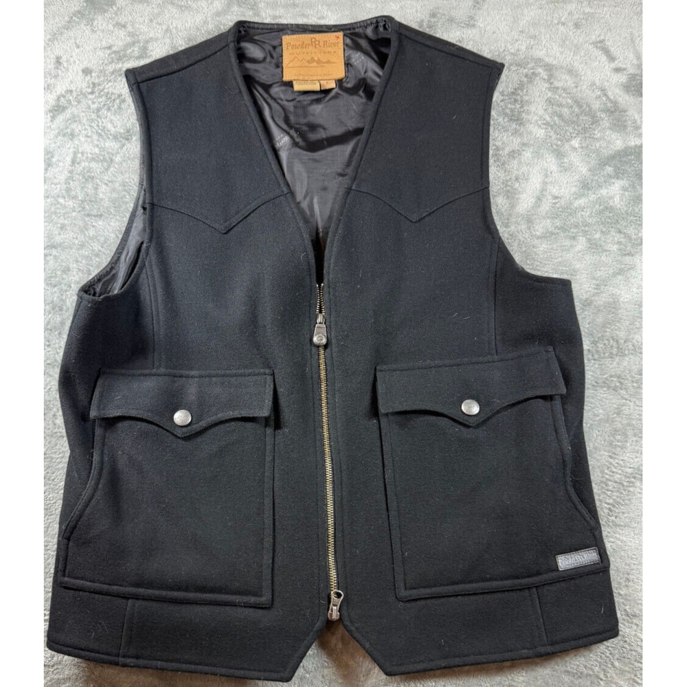 POWDER‎ RIVER Panhandle Slim Wool Blend Mackinaw Western Lined Vest Black Mens L